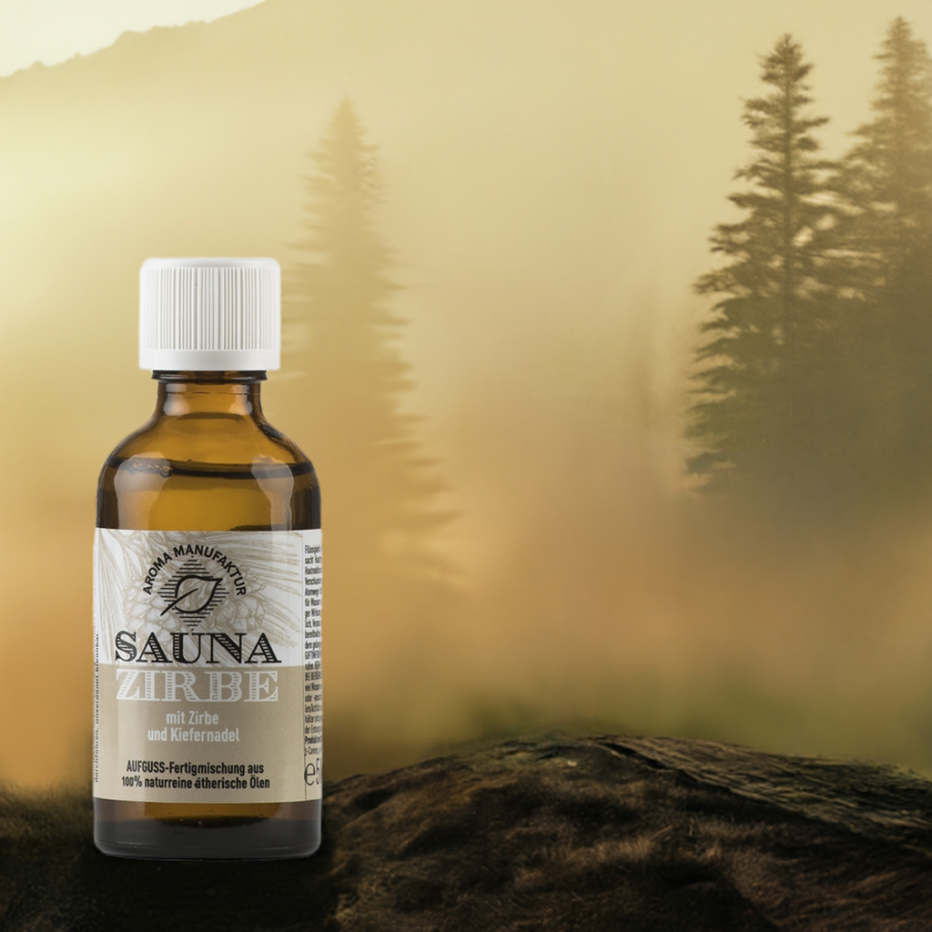 Klar & erdend – Sauna Zirbe mit Zirben- & Kiefernadelöl – Aufguss Aroma Manufaktur®