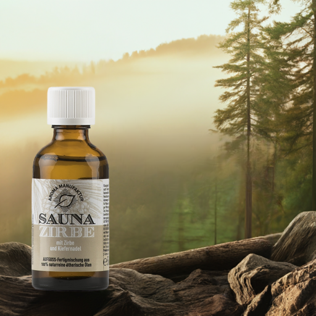 Klar & erdend – Sauna Zirbe mit Zirben- & Kiefernadelöl – Aufguss Aroma Manufaktur®