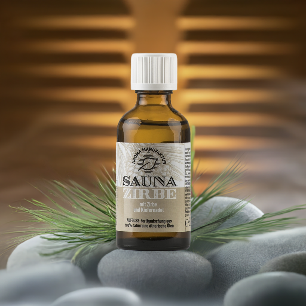 Klar & erdend – Sauna Zirbe mit Zirben- & Kiefernadelöl – Aufguss Aroma Manufaktur®